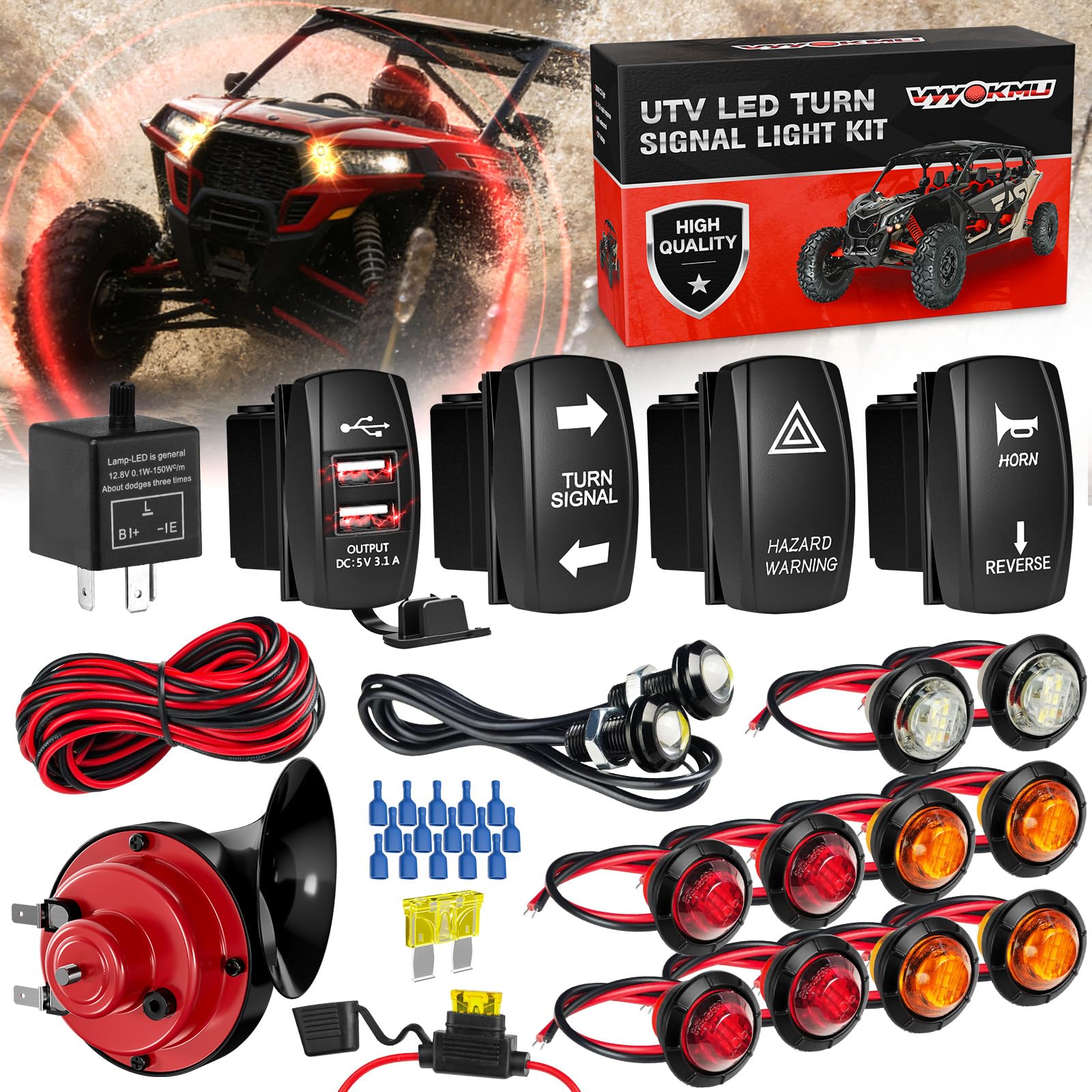 Amazon.com: VYYOKMU Universal UTV Turn Signal Kit with 110D Horn